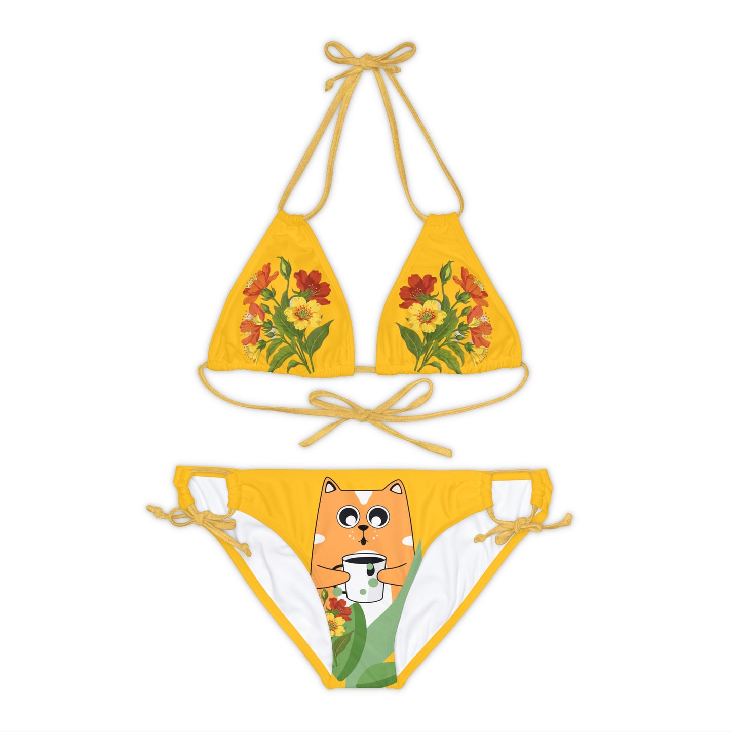 Strappy Bikini Set Yellow Flower_00